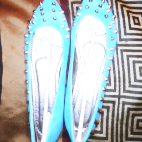Shully's Turquoise Studded Flats - Picture 2 of 6